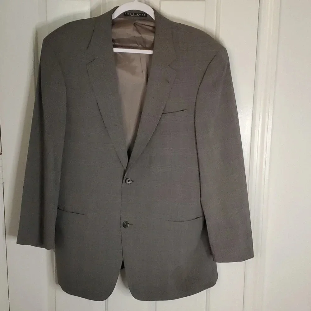 Hugo Boss Mens Sports Coat Plaid Black & Grey